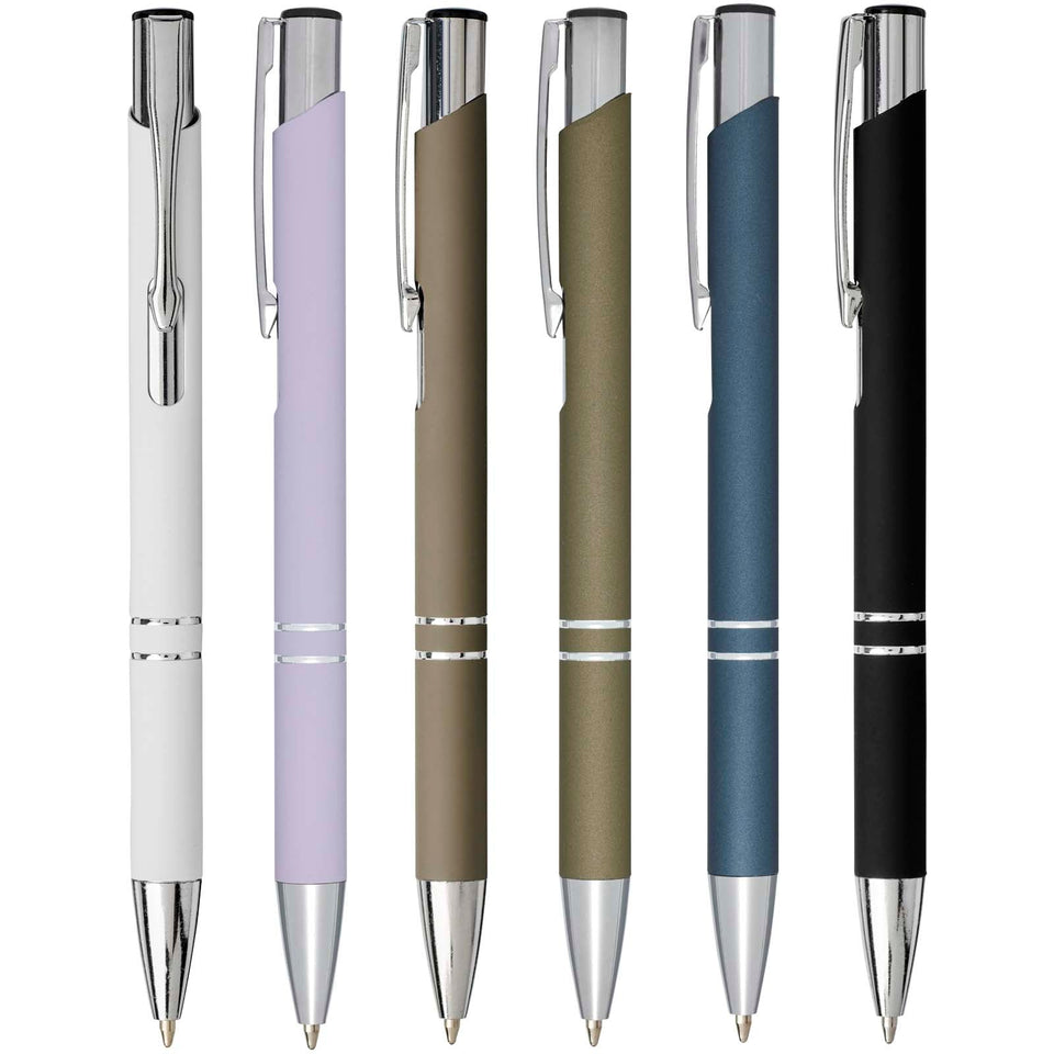 Penna a sfera a scatto Moneta soft touch (inchiostro nero) personalizzato con logo - Pubblienne