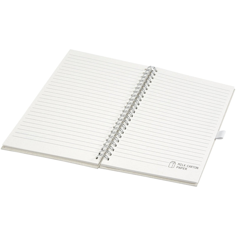 Blocco note a spirale Dairy Dream in formato A5 realizzato con cartoni del latte riciclati personalizzato con logo - Pubblienne