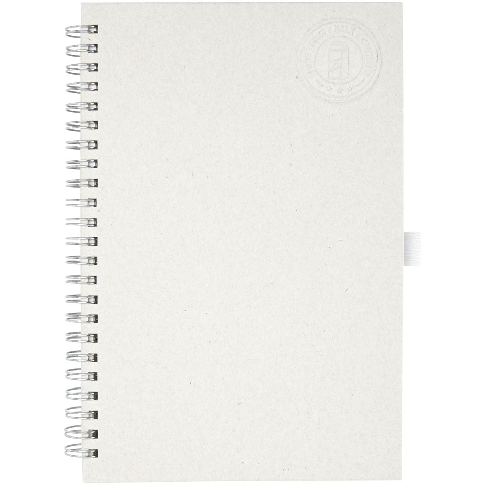 Blocco note a spirale Dairy Dream in formato A5 realizzato con cartoni del latte riciclati personalizzato con logo - Pubblienne