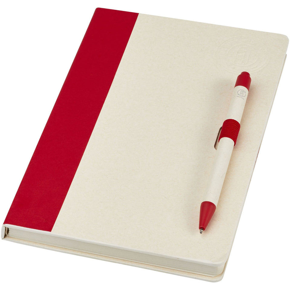 Set blocco note formato A5 e penna a sfera Dairy Dream realizzati con cartoni del latte riciclati personalizzato con logo - Pubblienne