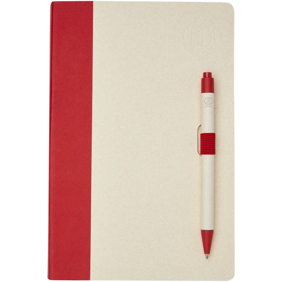 Set blocco note formato A5 e penna a sfera Dairy Dream realizzati con cartoni del latte riciclati personalizzato con logo - Pubblienne