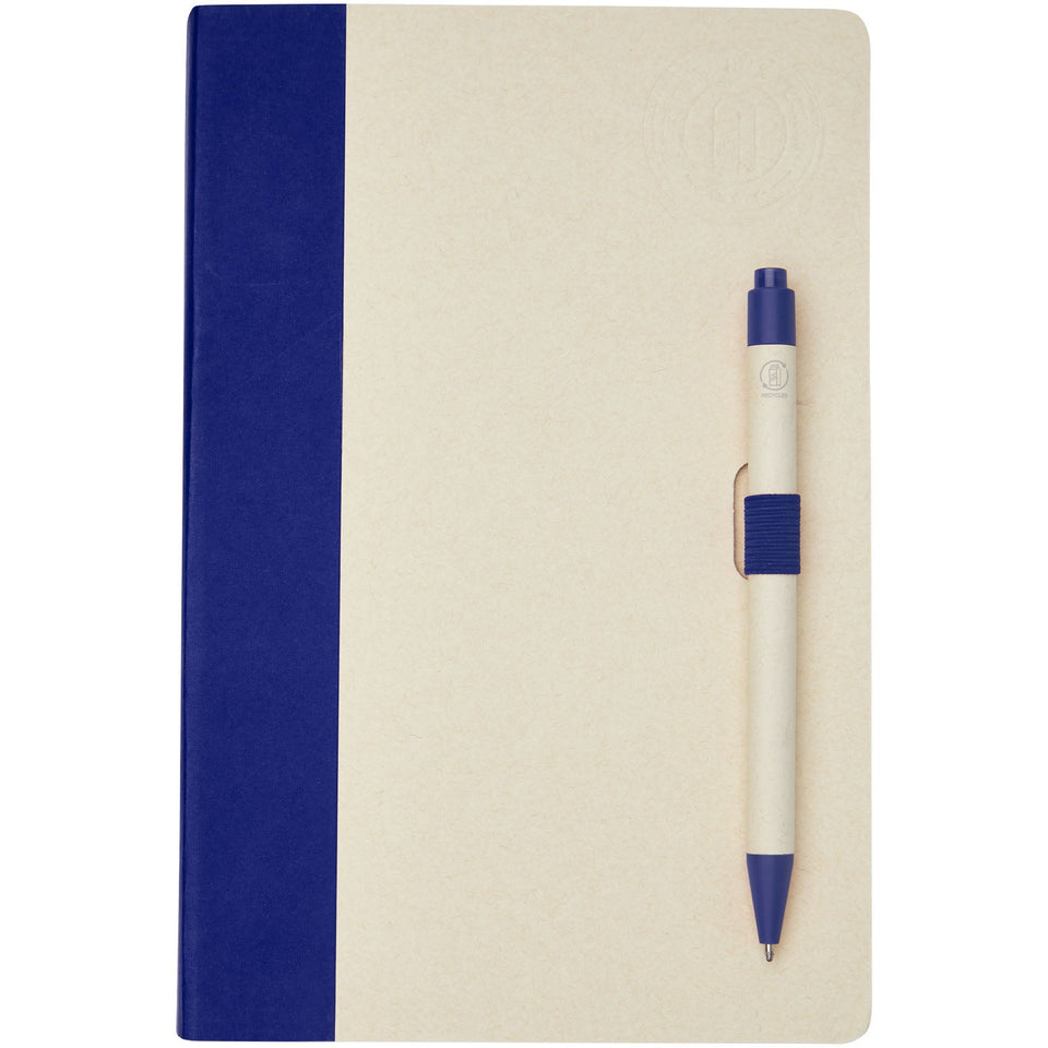 Set blocco note formato A5 e penna a sfera Dairy Dream realizzati con cartoni del latte riciclati personalizzato con logo - Pubblienne