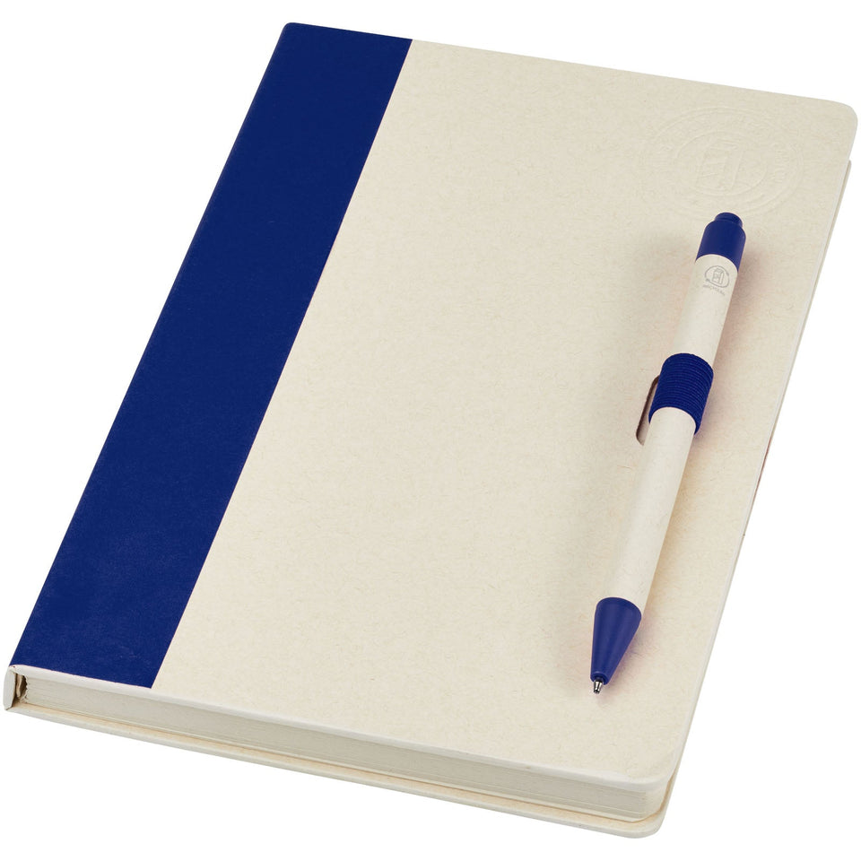 Set blocco note formato A5 e penna a sfera Dairy Dream realizzati con cartoni del latte riciclati personalizzato con logo - Pubblienne