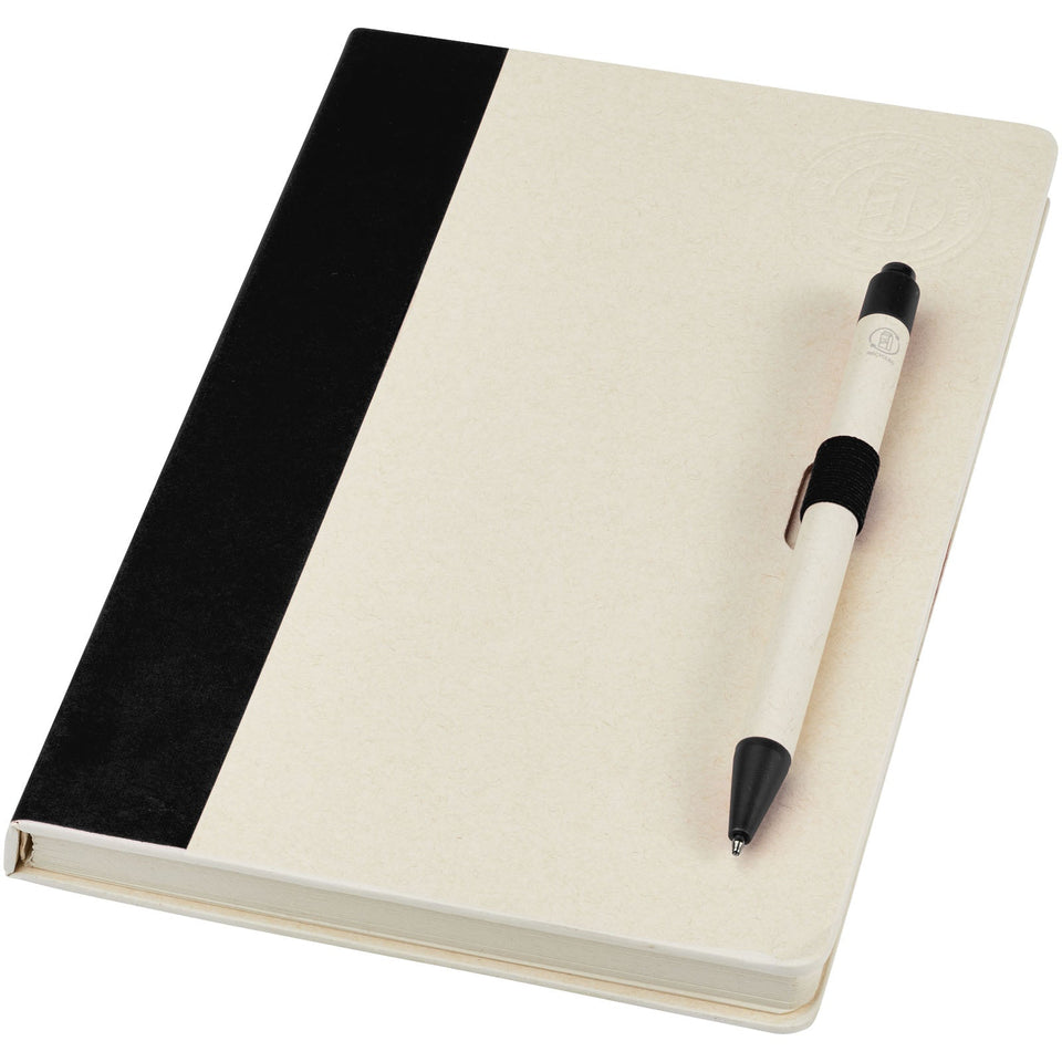 Set blocco note formato A5 e penna a sfera Dairy Dream realizzati con cartoni del latte riciclati personalizzato con logo - Pubblienne