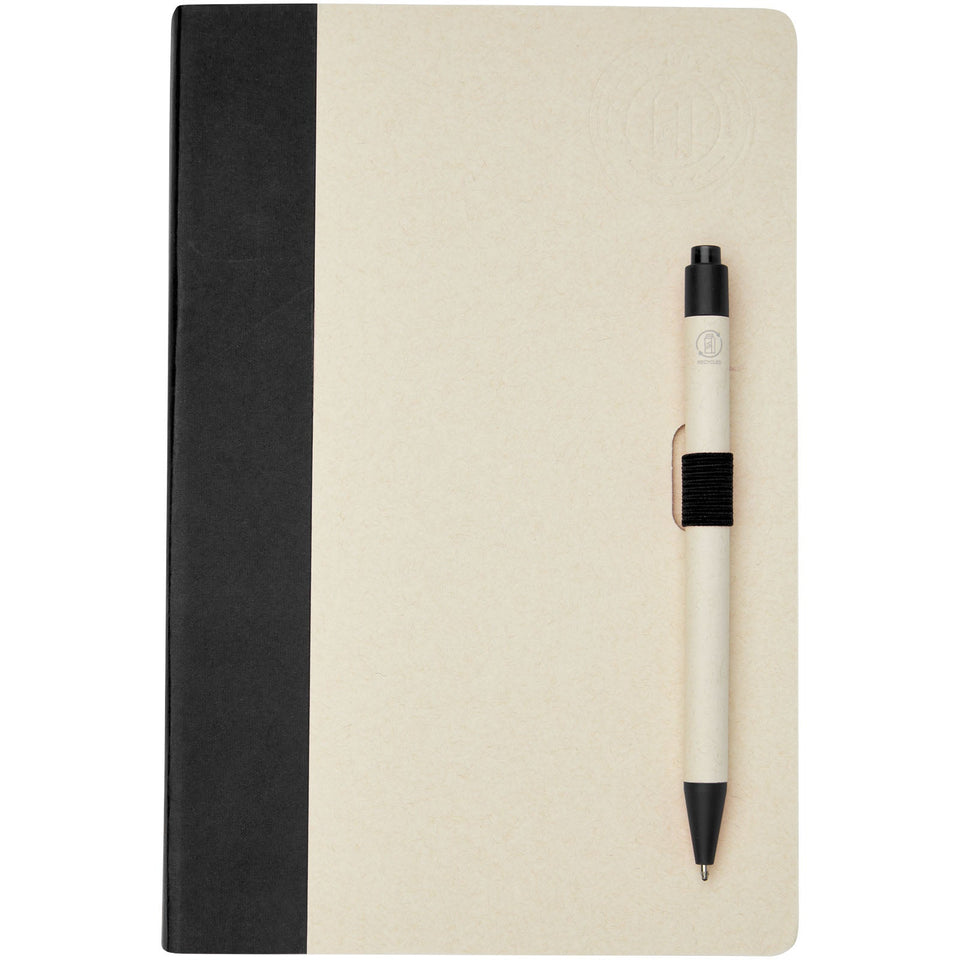 Set blocco note formato A5 e penna a sfera Dairy Dream realizzati con cartoni del latte riciclati personalizzato con logo - Pubblienne
