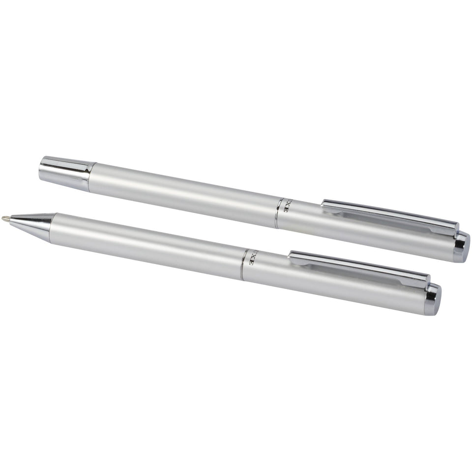 Set regalo con penna a sfera e penna roller in alluminio riciclato Lucetto (inchiostro nero) personalizzato con logo - Pubblienne