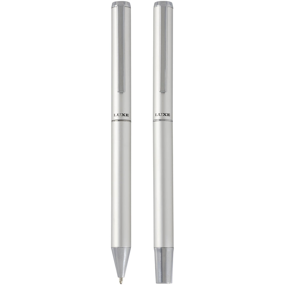 Set regalo con penna a sfera e penna roller in alluminio riciclato Lucetto (inchiostro nero) personalizzato con logo - Pubblienne