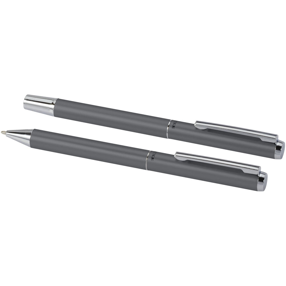Set regalo con penna a sfera e penna roller in alluminio riciclato Lucetto (inchiostro nero) personalizzato con logo - Pubblienne