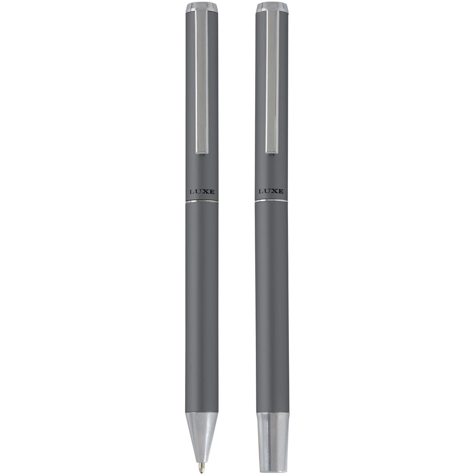 Set regalo con penna a sfera e penna roller in alluminio riciclato Lucetto (inchiostro nero) personalizzato con logo - Pubblienne