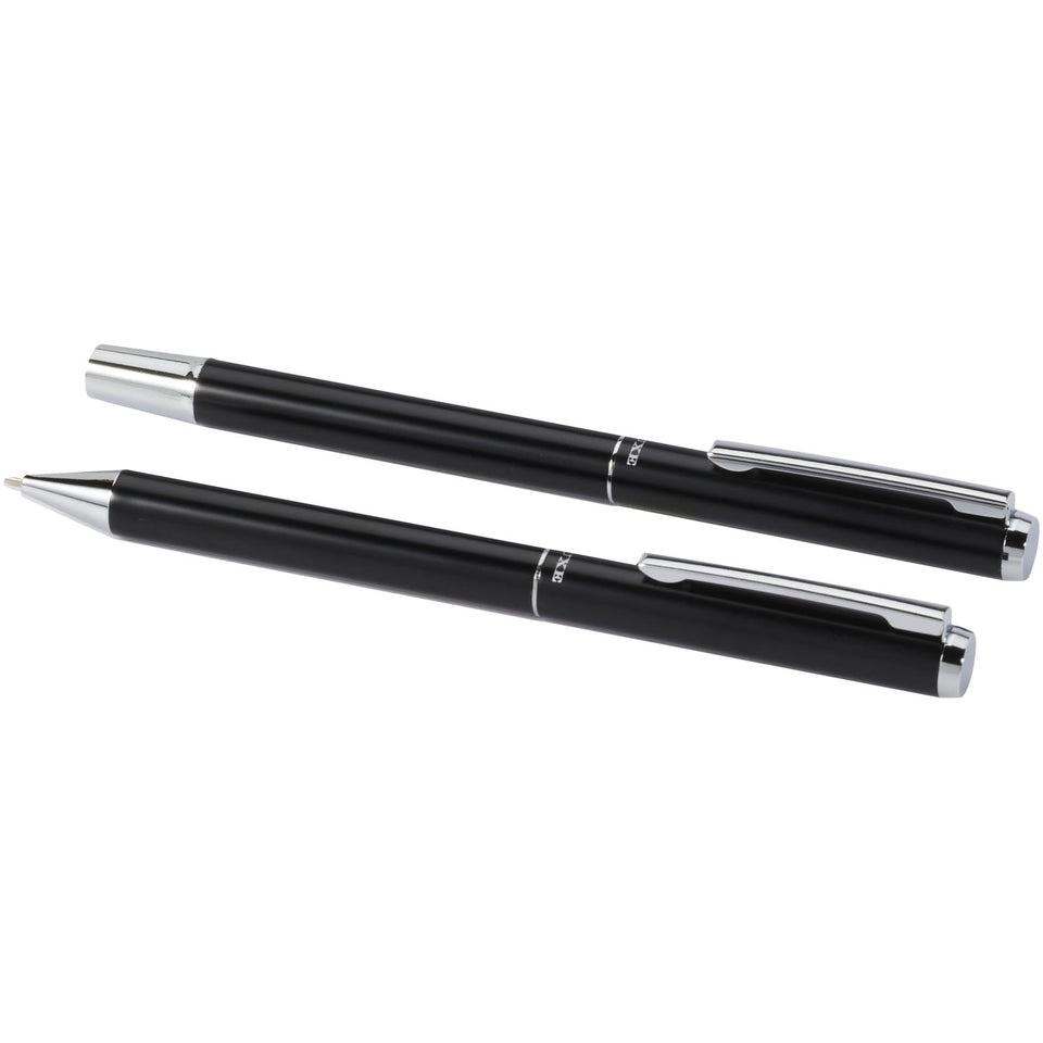 Set regalo con penna a sfera e penna roller in alluminio riciclato Lucetto (inchiostro nero) personalizzato con logo - Pubblienne