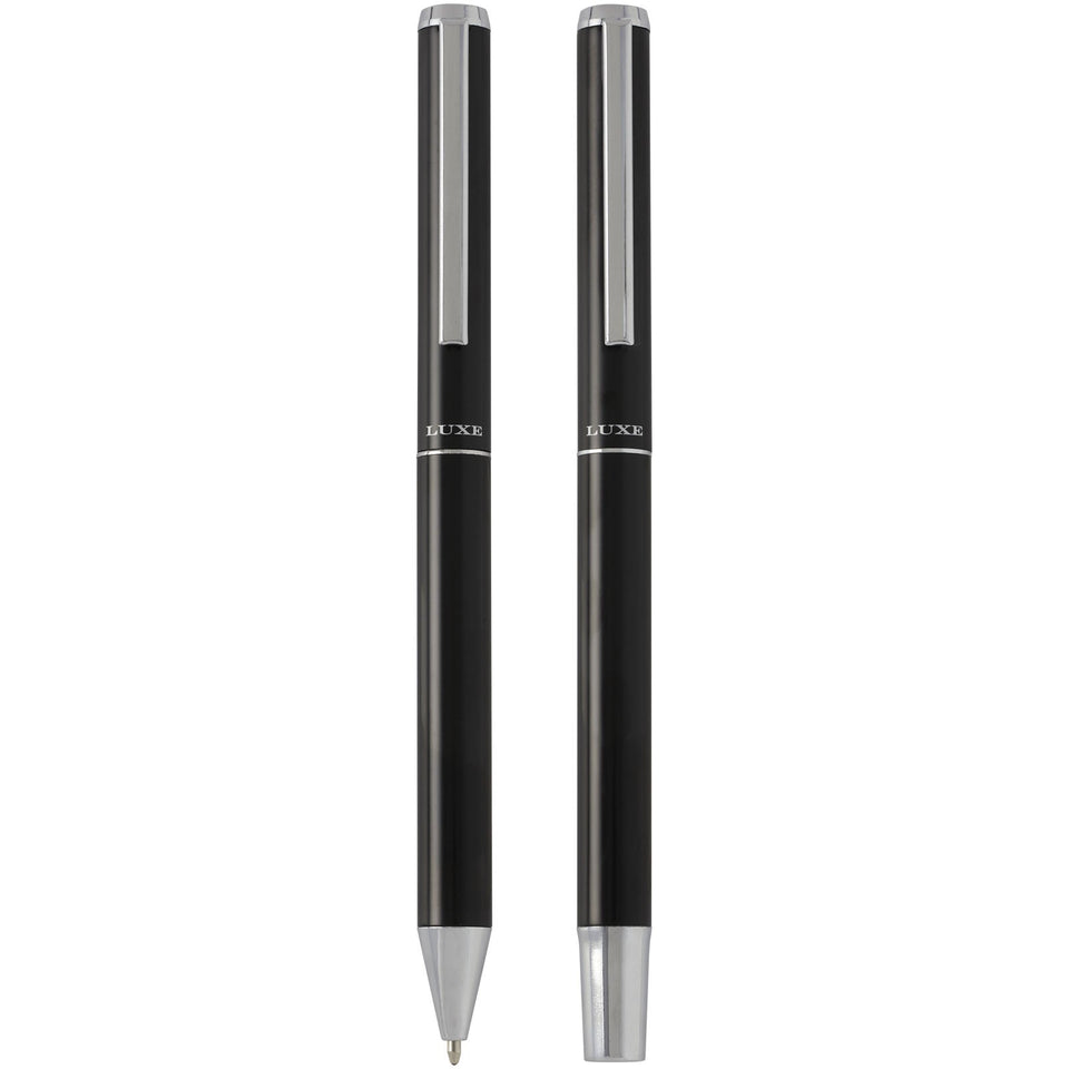 Set regalo con penna a sfera e penna roller in alluminio riciclato Lucetto (inchiostro nero) personalizzato con logo - Pubblienne