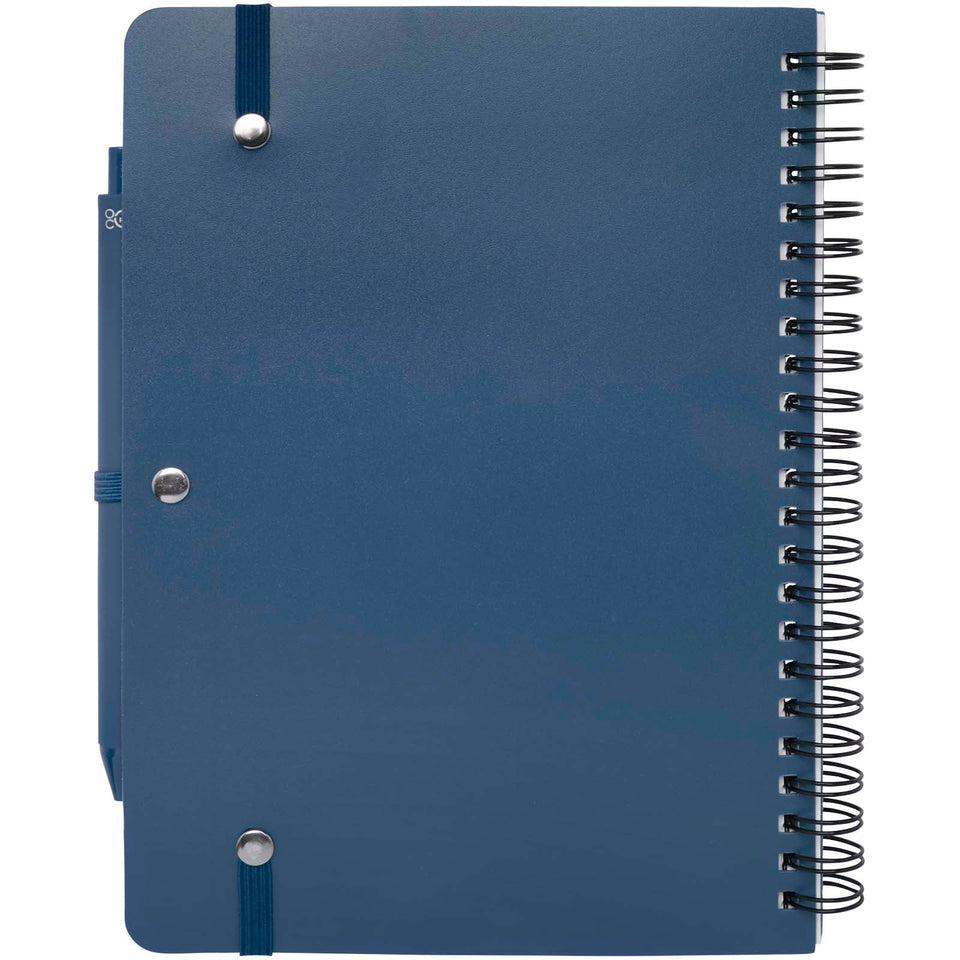 Blocco note formato A5 con copertina rigida in plastica recuperata in prossimità degli oceani e penna a sfera Thalaasa (inchi personalizzato con logo - Pubblienne