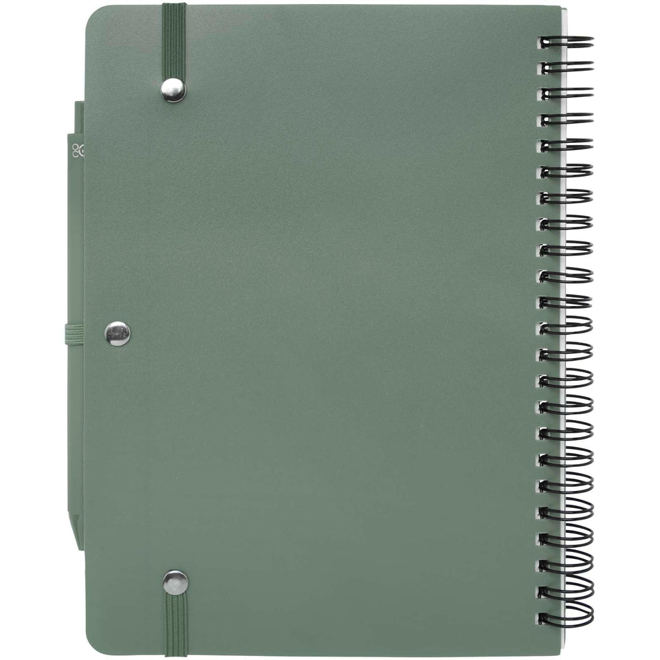 Blocco note formato A5 con copertina rigida in plastica recuperata in prossimità degli oceani e penna a sfera Thalaasa (inchi personalizzato con logo - Pubblienne