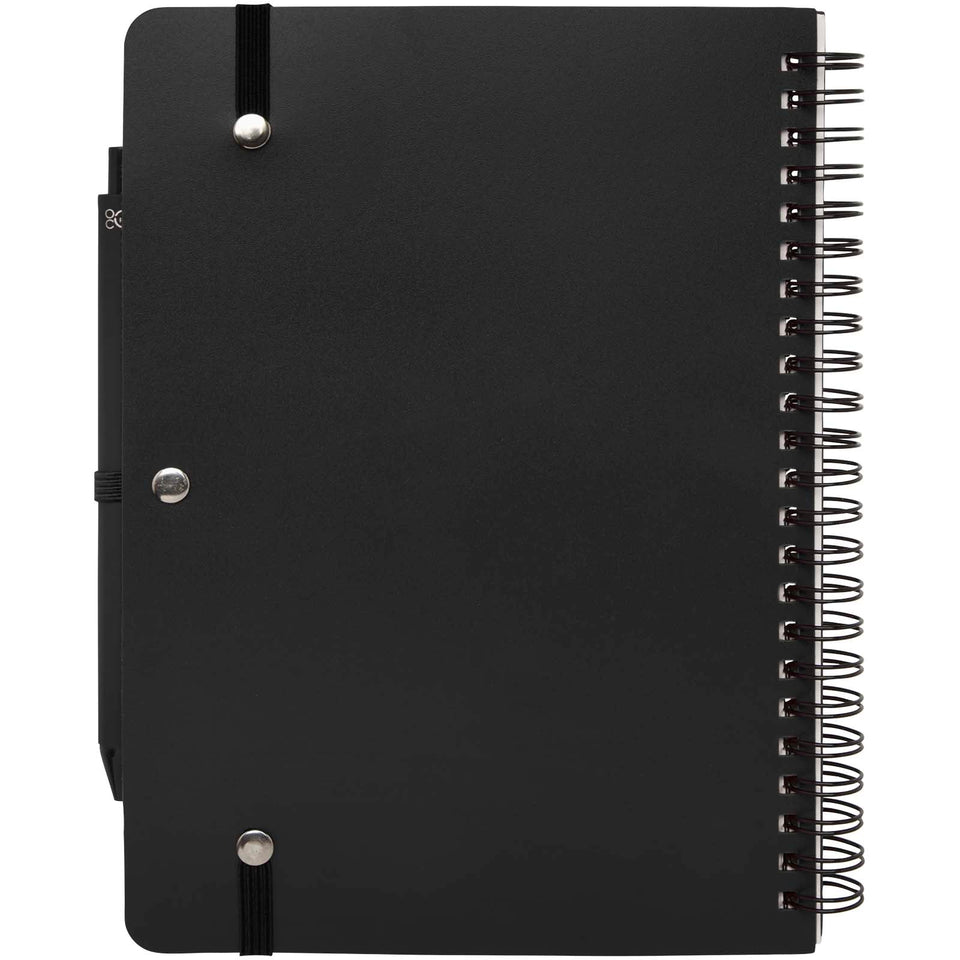 Blocco note formato A5 con copertina rigida in plastica recuperata in prossimità degli oceani e penna a sfera Thalaasa (inchi personalizzato con logo - Pubblienne
