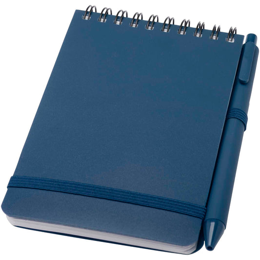 Blocco note formato A6 con copertina rigida in plastica recuperata in prossimità degli oceani e penna a sfera Thalaasa (inchi personalizzato con logo - Pubblienne