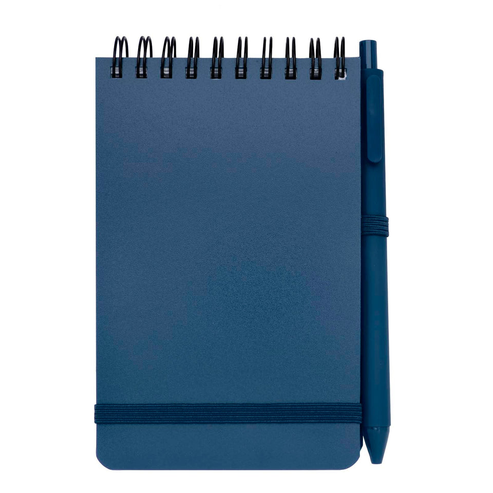 Blocco note formato A6 con copertina rigida in plastica recuperata in prossimità degli oceani e penna a sfera Thalaasa (inchi personalizzato con logo - Pubblienne