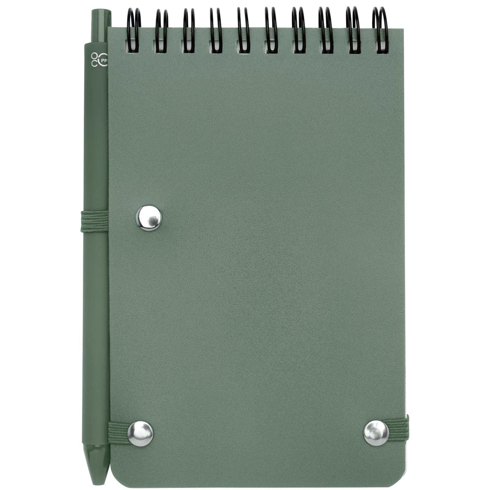 Blocco note formato A6 con copertina rigida in plastica recuperata in prossimità degli oceani e penna a sfera Thalaasa (inchi personalizzato con logo - Pubblienne