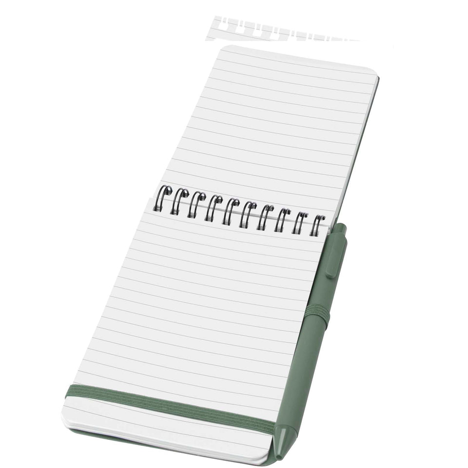Blocco note formato A6 con copertina rigida in plastica recuperata in prossimità degli oceani e penna a sfera Thalaasa (inchi personalizzato con logo - Pubblienne
