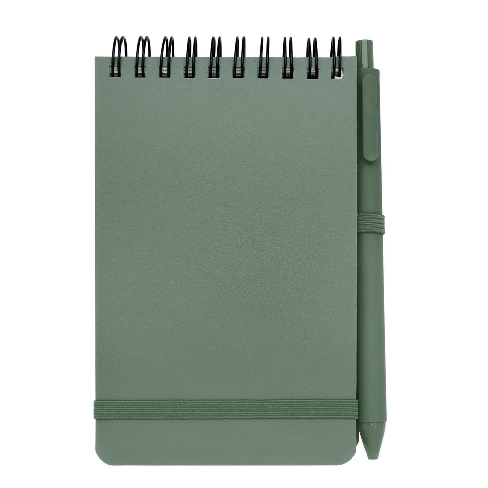 Blocco note formato A6 con copertina rigida in plastica recuperata in prossimità degli oceani e penna a sfera Thalaasa (inchi personalizzato con logo - Pubblienne