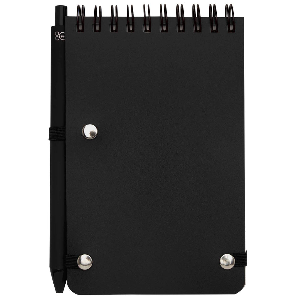 Blocco note formato A6 con copertina rigida in plastica recuperata in prossimità degli oceani e penna a sfera Thalaasa (inchi personalizzato con logo - Pubblienne