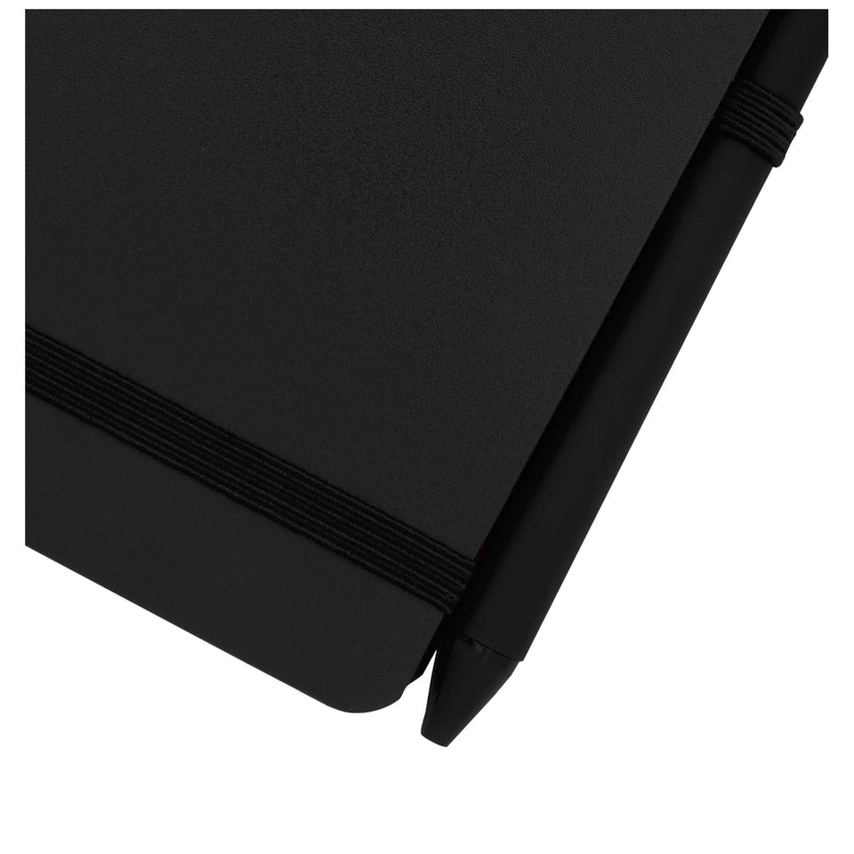 Blocco note formato A6 con copertina rigida in plastica recuperata in prossimità degli oceani e penna a sfera Thalaasa (inchi personalizzato con logo - Pubblienne