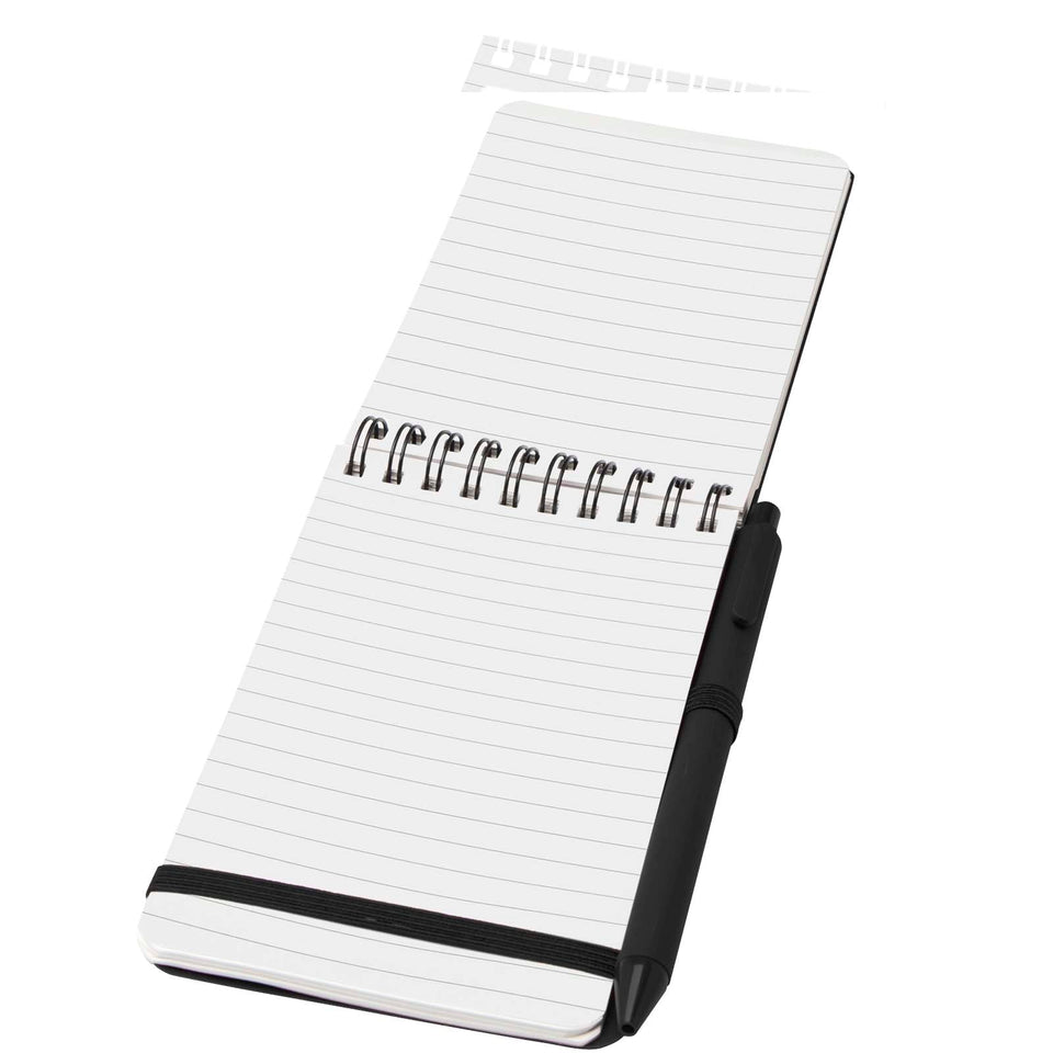 Blocco note formato A6 con copertina rigida in plastica recuperata in prossimità degli oceani e penna a sfera Thalaasa (inchi personalizzato con logo - Pubblienne