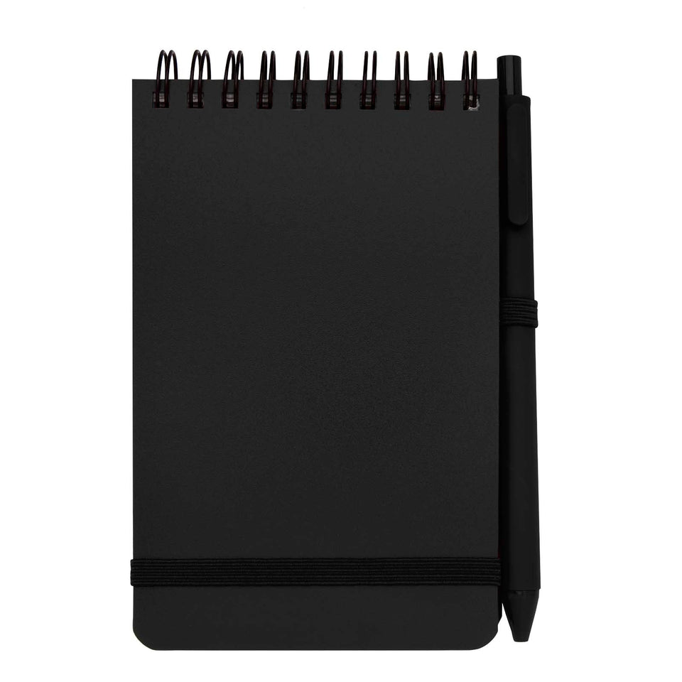Blocco note formato A6 con copertina rigida in plastica recuperata in prossimità degli oceani e penna a sfera Thalaasa (inchi personalizzato con logo - Pubblienne