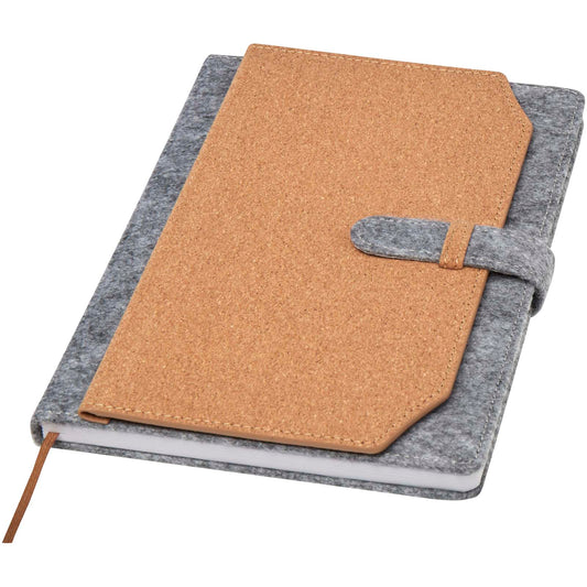 Blocco note formato A5 in sughero e feltro riciclato Viviana personalizzato con logo - Pubblienne