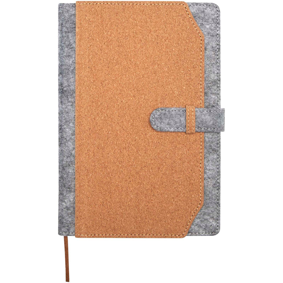Blocco note formato A5 in sughero e feltro riciclato Viviana personalizzato con logo - Pubblienne