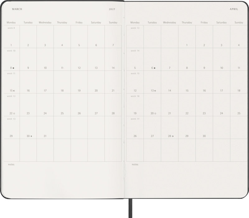Agenda settimanale orizzontale 12 mesi formato L con copertina rigida Moleskine personalizzato con logo - Pubblienne
