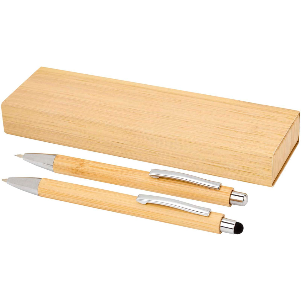 Set di penna a sfera e portamina in bambù Oblys (inchiostro nero) personalizzato con logo - Pubblienne