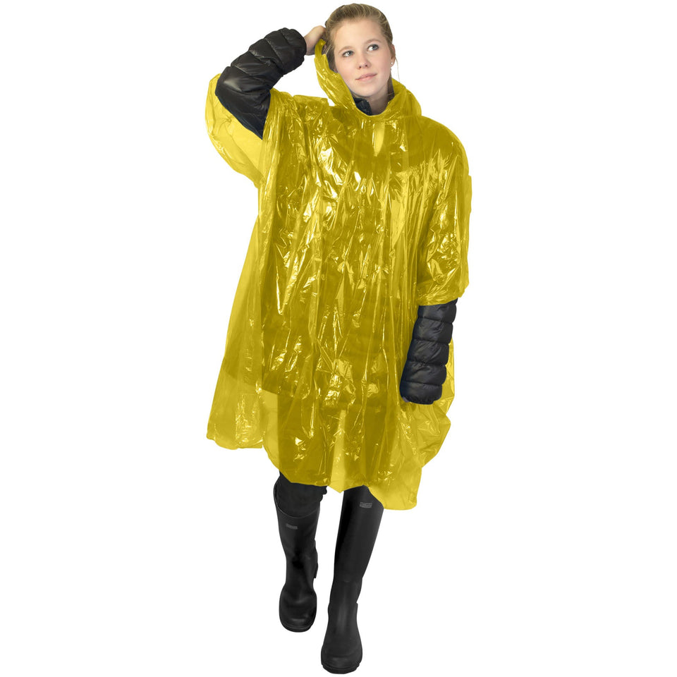 Poncho impermeabile monouso in materiale riciclato certificato GRS con custodia Mayan personalizzato con logo - Pubblienne