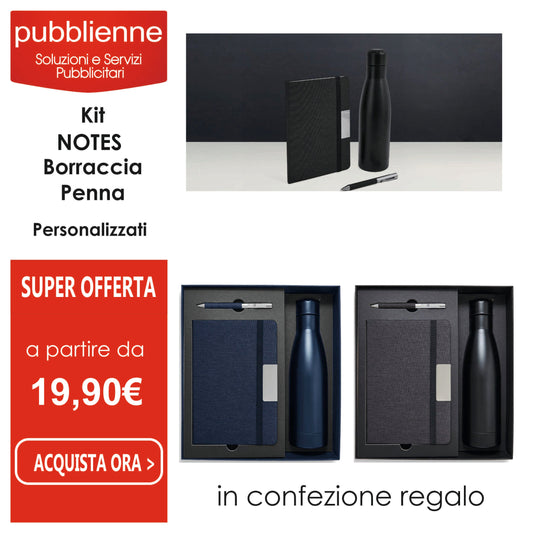 Kit Notes - Borraccia - Penna 2201 PILIO personalizzato con logo - Pubblienne