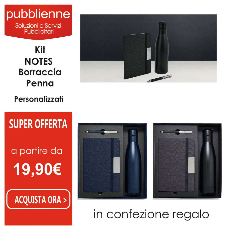 Kit Notes - Borraccia - Penna 2201 PILIO personalizzato con logo - Pubblienne