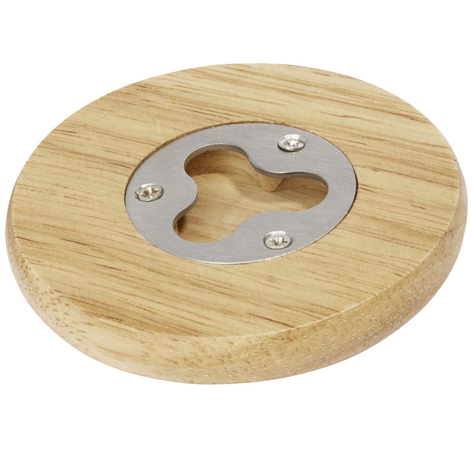 Sottobicchiere in legno con apribottiglie Scoll personalizzato con logo - Pubblienne