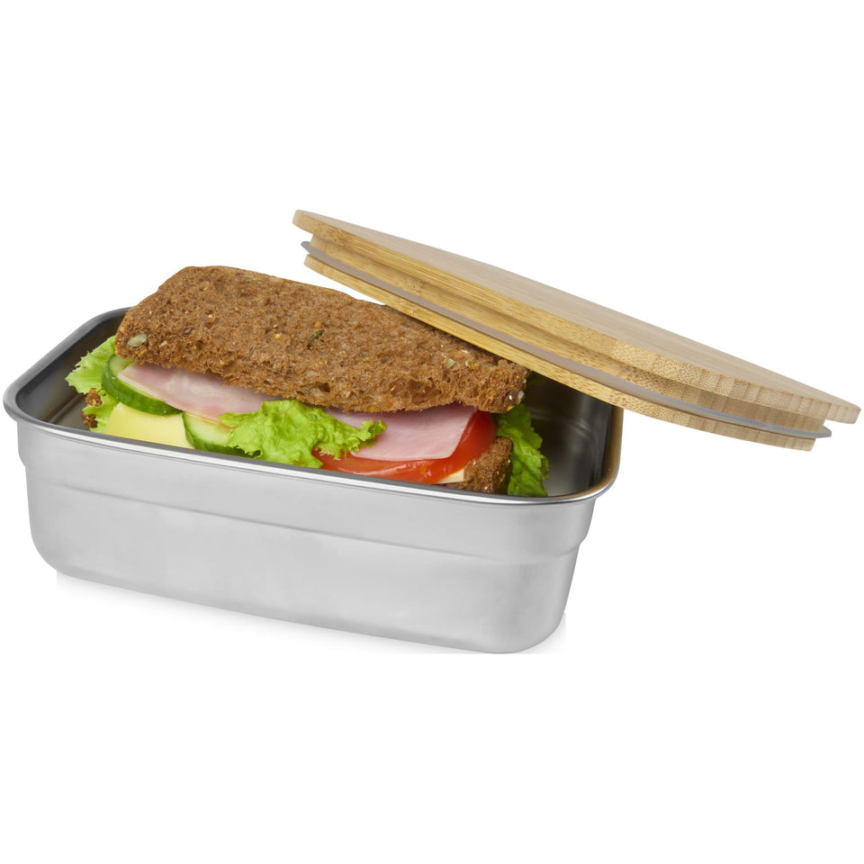 Contenitore per pranzo Tite in acciaio inossidabile con coperchio in bambù da 700 ml personalizzato con logo - Pubblienne