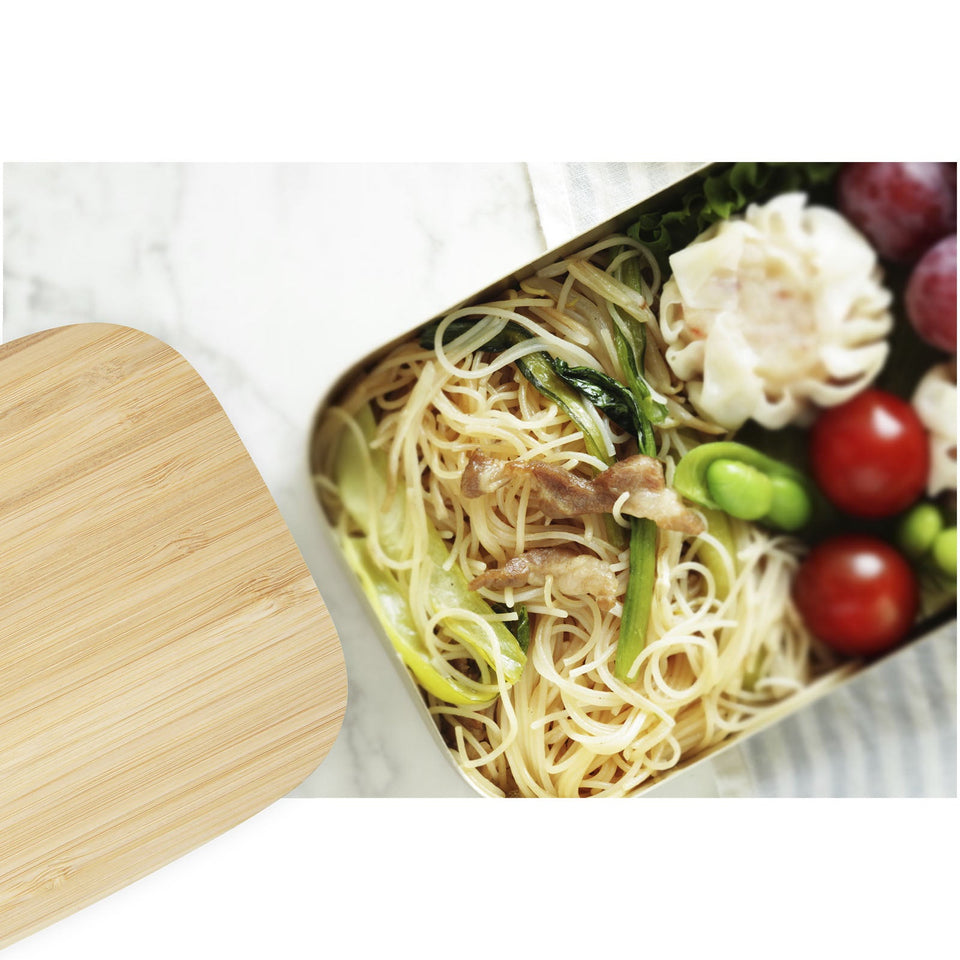 Contenitore per pranzo Tite in acciaio inossidabile con coperchio in bambù da 700 ml personalizzato con logo - Pubblienne