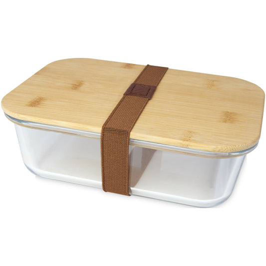 Contenitore per pranzo Roby di vetro con coperchio in bambù da 1000 ml personalizzato con logo - Pubblienne