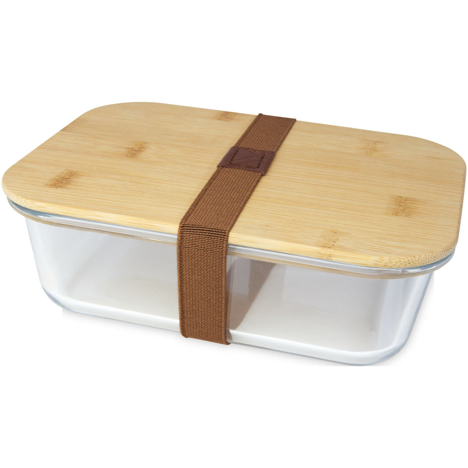 Contenitore per pranzo Roby di vetro con coperchio in bambù da 1000 ml personalizzato con logo - Pubblienne