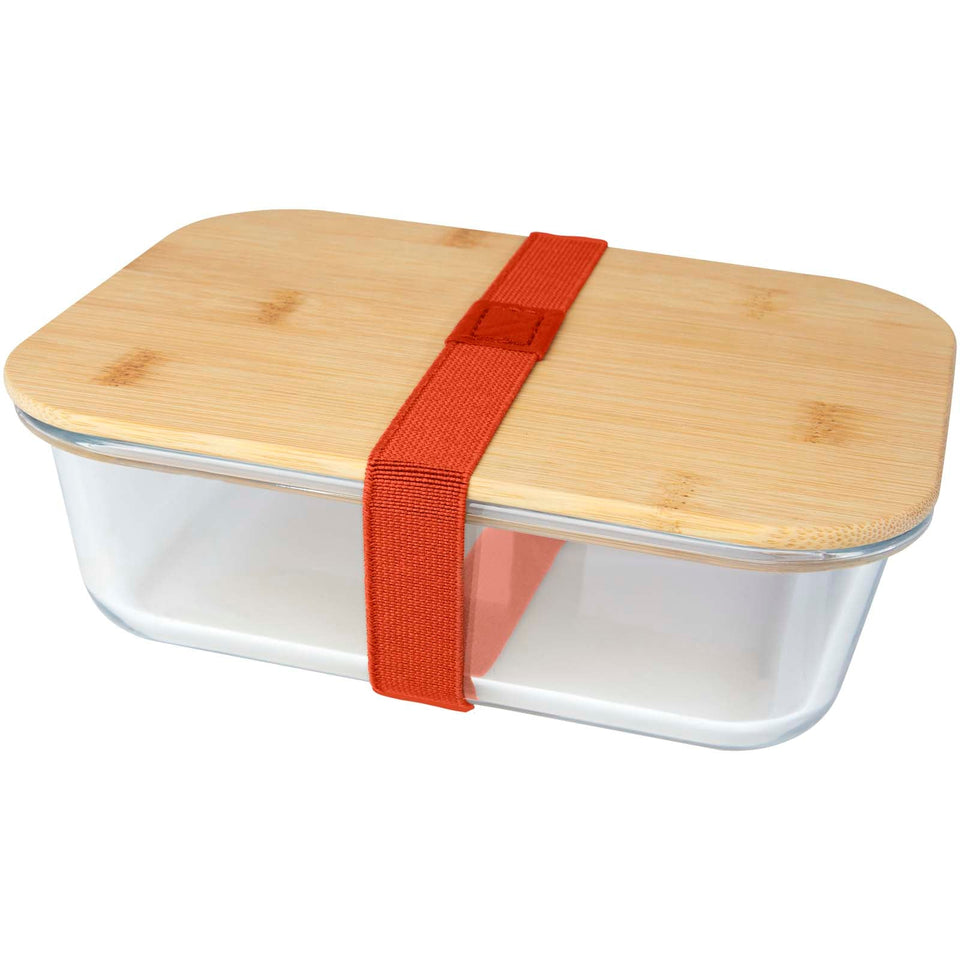 Contenitore per pranzo Roby di vetro con coperchio in bambù da 1000 ml personalizzato con logo - Pubblienne