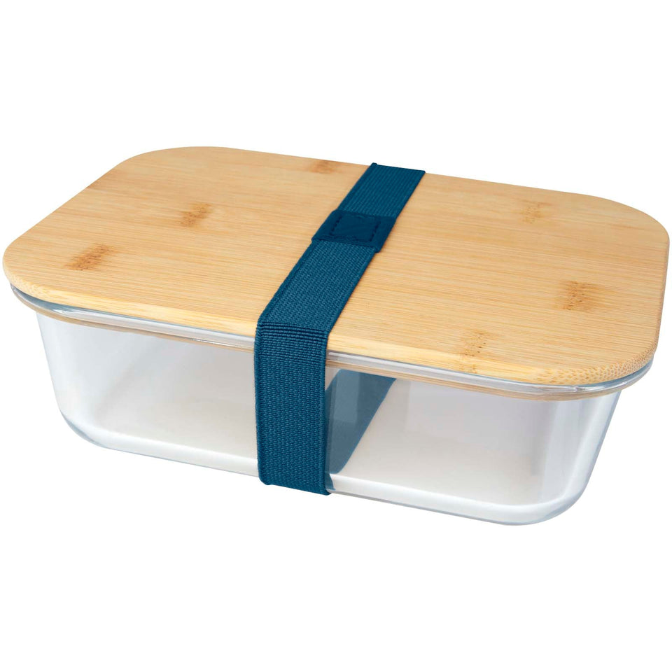 Contenitore per pranzo Roby di vetro con coperchio in bambù da 1000 ml personalizzato con logo - Pubblienne