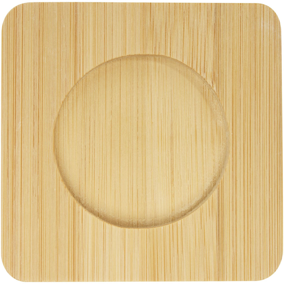 Set di 2 tazze in vetro a doppia parete da 100 ml con sottobicchiere in bambù Manti personalizzato con logo - Pubblienne