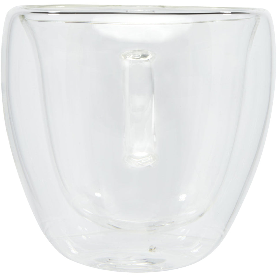 Set di 2 tazze in vetro a doppia parete da 100 ml con sottobicchiere in bambù Manti personalizzato con logo - Pubblienne