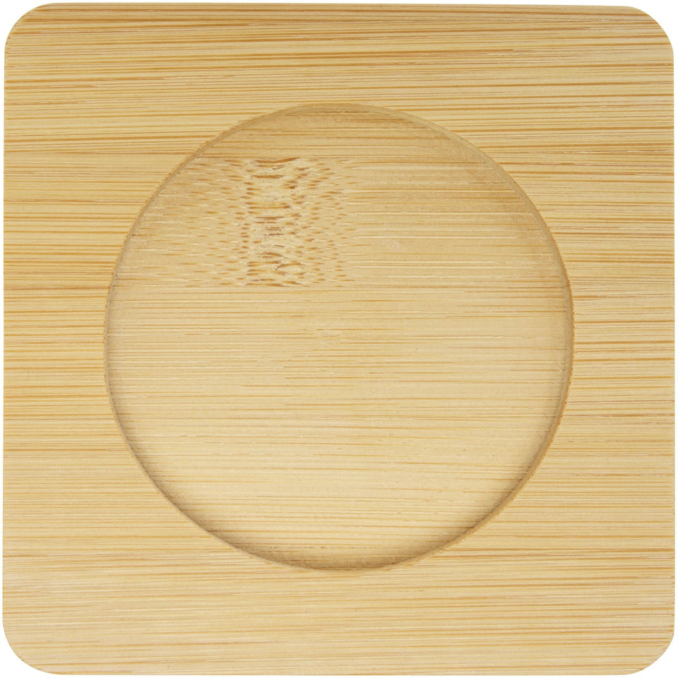 Set di 2 tazze in vetro a doppia parete da 250 ml con sottobicchiere in bambù Manti personalizzato con logo - Pubblienne
