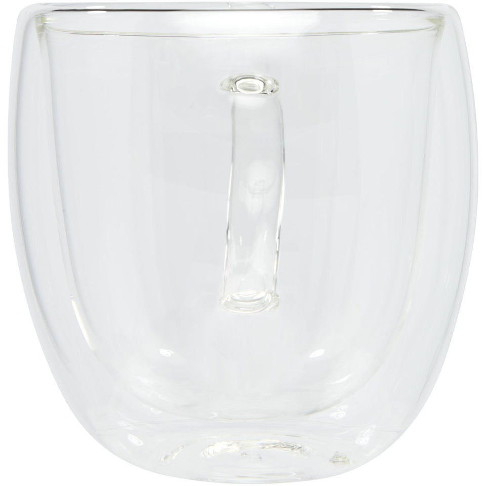 Set di 2 tazze in vetro a doppia parete da 250 ml con sottobicchiere in bambù Manti personalizzato con logo - Pubblienne