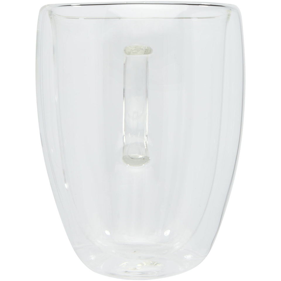 Set di 2 tazze in vetro a doppia parete da 350 ml con sottobicchiere in bambù Manti personalizzato con logo - Pubblienne