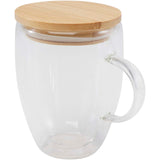 Tazza in vetro da 350 ml con coperchio in bambù Leona personalizzato con logo - Pubblienne