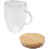 Tazza in vetro da 350 ml con coperchio in bambù Leona personalizzato con logo - Pubblienne