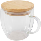 Tazza in vetro da 250 ml con coperchio in bambù Lenora personalizzato con logo - Pubblienne