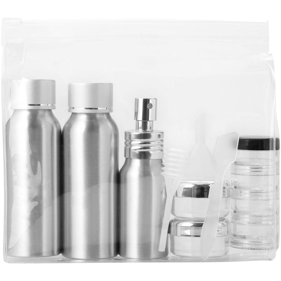Set di flaconi da viaggio in alluminio Traveler approvati dalle compagnie aeree personalizzato con logo - Pubblienne